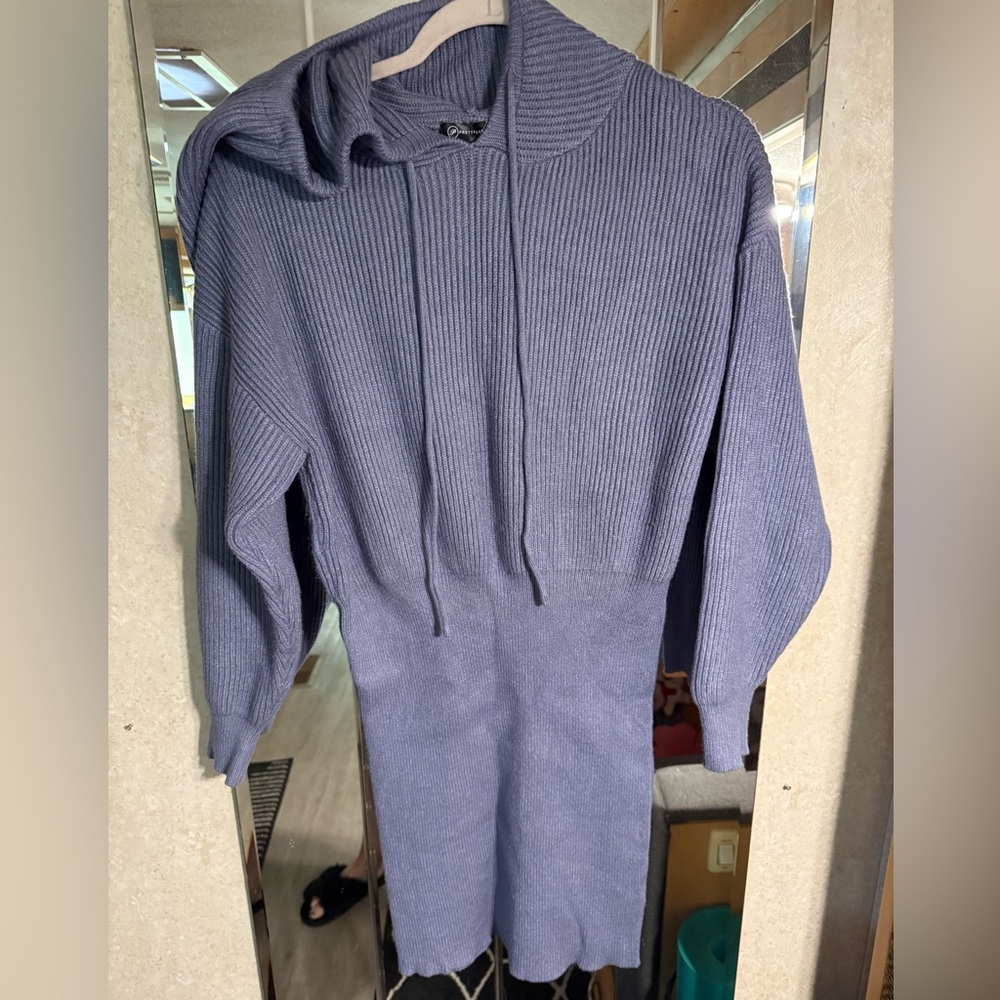 Blue Hooded Sweater Dress